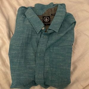 Volcom small button up blue long sleeve